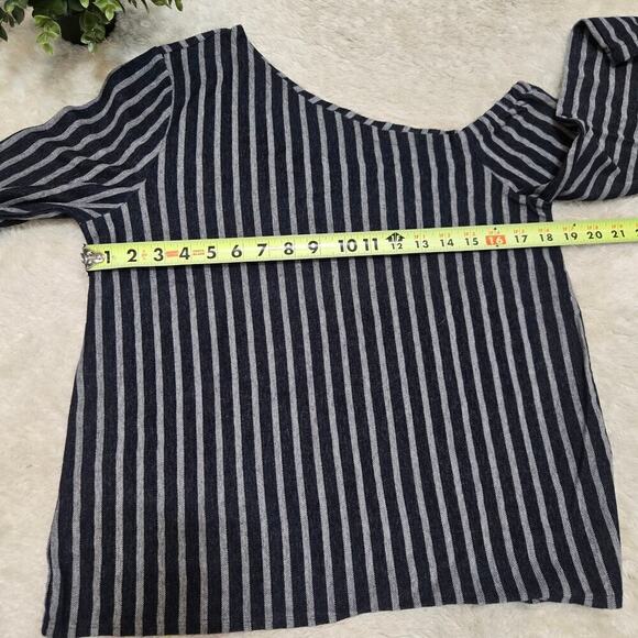 Banana Republic Factory Blue and Gray Striped One-Shoulder Top, Size Medium - Picture 3 of 7